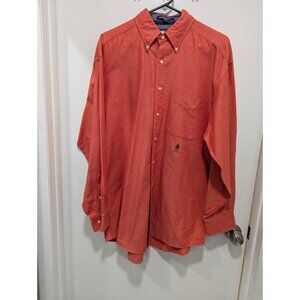 90's Tommy Hilfiger Shirt Mens Long Sleeve Button Up Coral Lion Crest 16 32-33 L